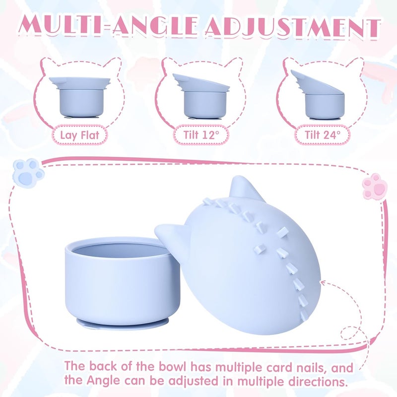 Funnymoom 2 Pack Silicone Cat Slow Feeder, Elevated Slow Feeder Cat Bowl for Dry and Wet Food, Tilted Design with Non Slip Base, Adjustable Angle for Pet(Pink and Blue) - Image 4